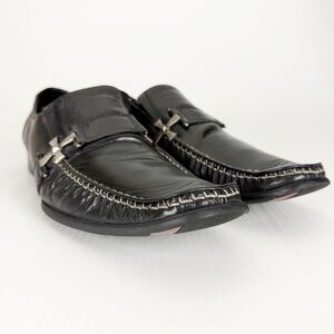 Robert Wayne Black Leather Baron Slip On Dress Loafers Shoes